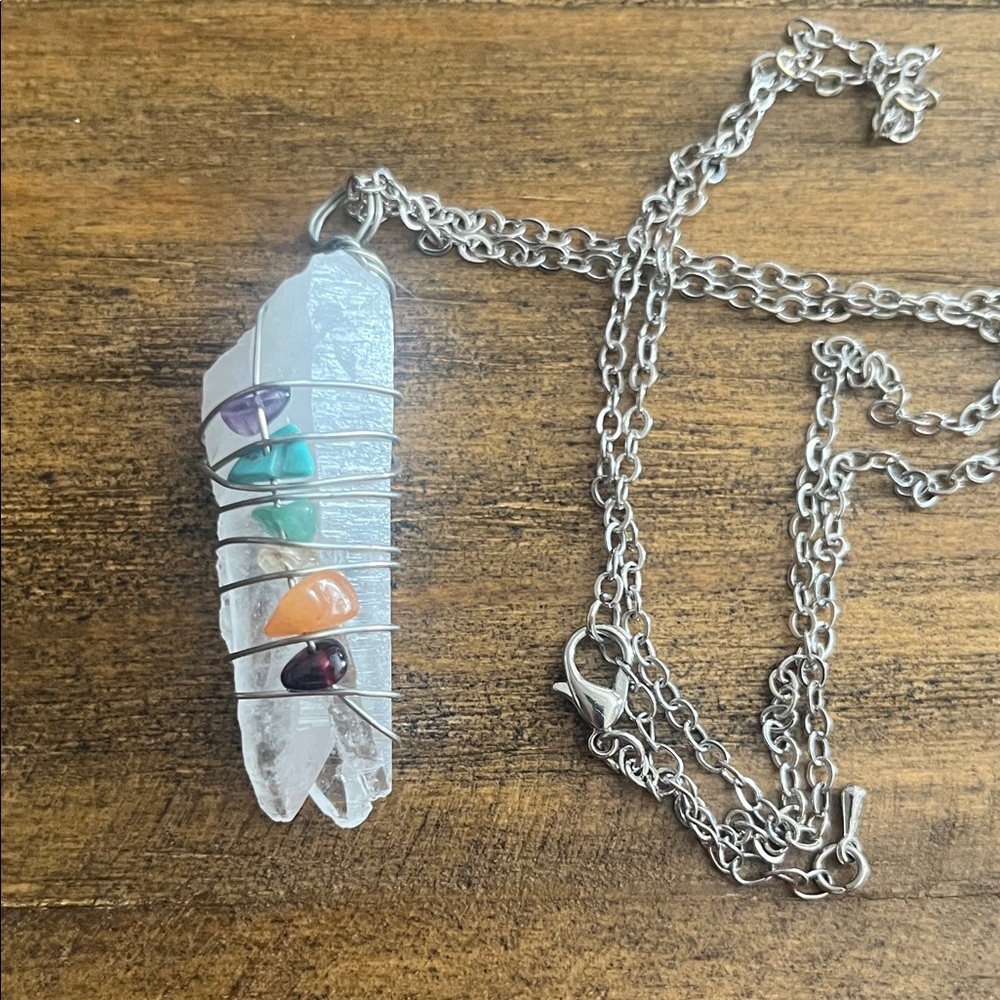 Quartz Pendant Necklace with Silver Chain